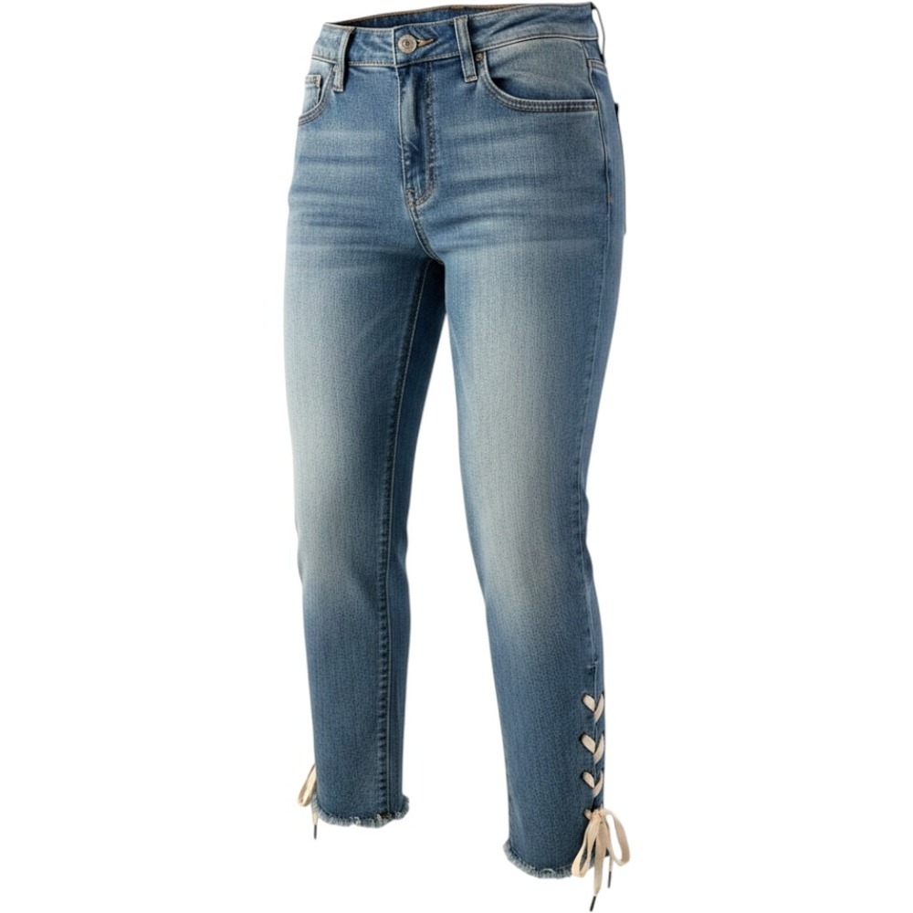 Hidden Jeans High Rise Crop Light Wash Lace Up Ankle Raw Step Hem Size 29